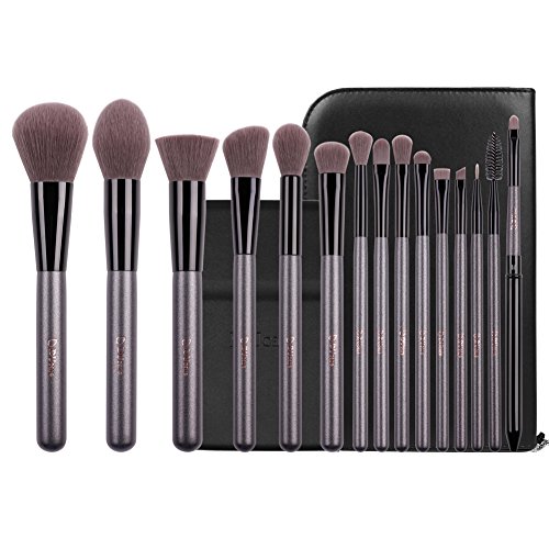 DUcare 15 Pcs Pro Makeup Brush Set with Case and Travel Mirror Synthetic Eyeshadow Professional Kit