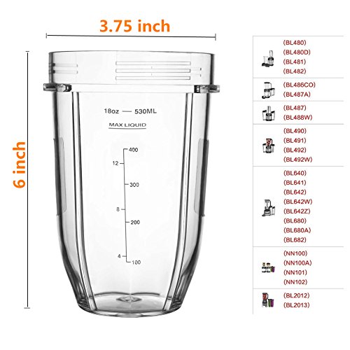 Ninja Single Serve 18 Ounce Cup Set with 2 different Lids for Nutri Ninja Auto-iQ 1000w Series Blender (Pack of 2)