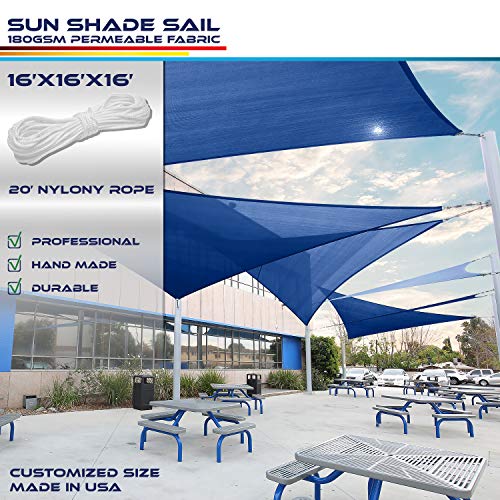 Windscreen4less 16' x 16' x 16' Sun Shade Sail Canopy in Ice Blue with Commercial Grade (3 Year Warranty) Customized Sizes Available