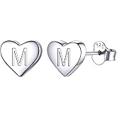 ChicSilver Hypoallergenic 925 Sterling Silver Heart Initial Stud Earrings for Women Sensitive(with Gift Box)