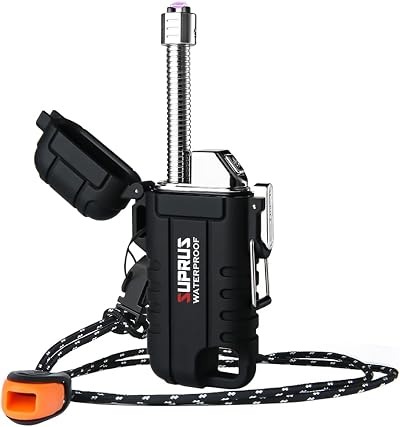 SUPRUS Windproof Waterproof LED Rechargeable USB C Candle Lighter Outdoors Black