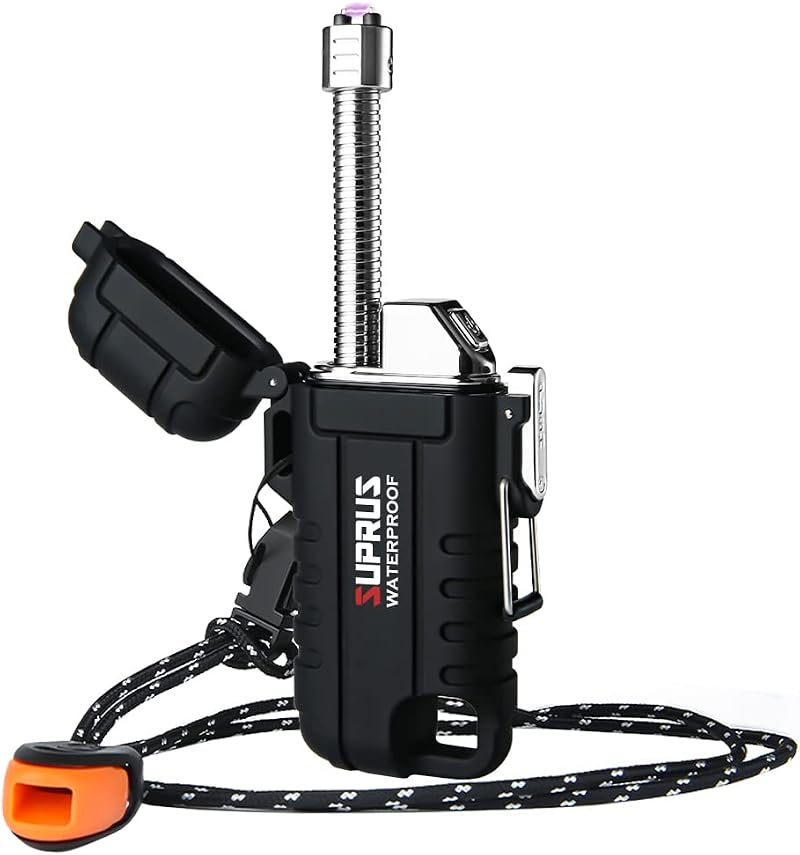 SUPRUS Windproof Waterproof LED Rechargeable USB C Candle Lighter Outdoors Black
