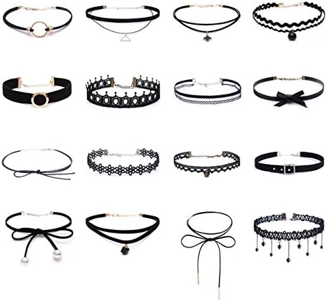 Charm Choker Necklace Women Choker Set Lace Tattoo Chokers for Teen Girls with Charms (Pack of 16)