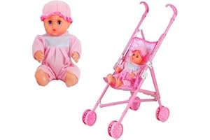 NOENNULL Baby Doll Stroller Set, Baby Doll with Stroller Toys for Girls Toddlers Gifts for Pretend Game (Pink)