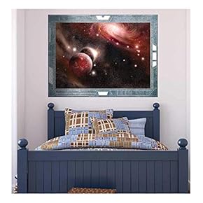 Wall26 - Science Fiction ViewPort - Decal - Peering into a Red Night - Wall Mural, Removable Sticker, Home Decor - 24x32 inches
