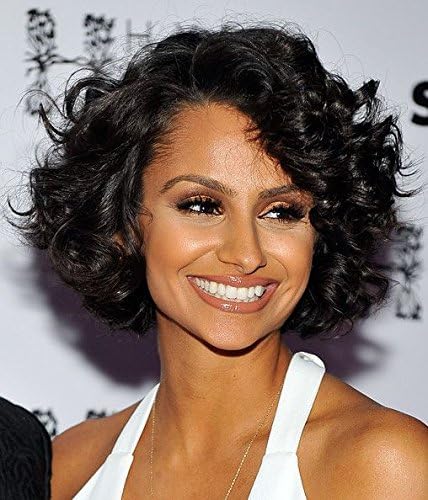 Weavy Curly Short Bob Style Glueless Lace Wigs for Women Black 1B Color Synthetic Lace Front Wig Heat Resistant Hair L Part Deep Natural Hair Line 10 Inch