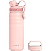 GRANDTIES 2 Lids Sports Stainless Steel Water Bottles – Wide Mouth Vacuum Insulated Reusable Leak Proof BPA-Free Travel Metal Canteen, Thermal Bottles for Men Women Gym (24 oz Peach Crème)