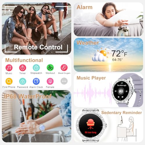 fitonyo Smart Watches for Women Diamonds (Answer/Make Call),1.32''Touchscreen Smart Watch for Android iOS with Heart Rate/Sleep/BP,Smart Watch for Android Phones With AI Voice,3 Bling Straps