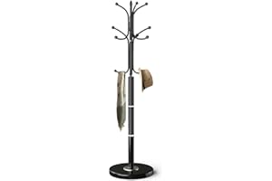 OIRUMIE Coat Rack with Natural Marble Base, Metal Modern Coat Racks Freestanding, Coat Rack Stand with 12 Hooks, Coat Tree Hats Hanger Stand for Entryway, Hallway (12 Hooks-Black)