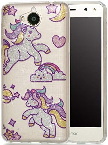 Huawei Y6 2017 Case, Huawei Y5 2017 Cover, lYonge shinning Glitter Flexible Soft Rubber Gel Clear Transparent TPU Silicone Back Case for Huawei Y6 2017/Y5 2017 Cover Case (Rainbow horse)