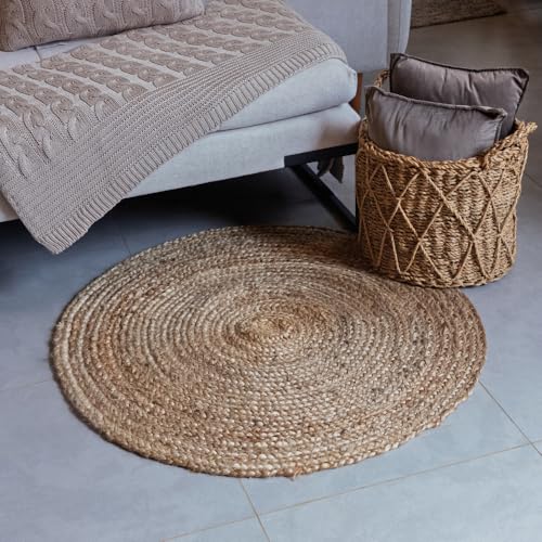 Tapete Juta Fibra Natural Feito a Mão Redondo Sala Quarto Entrada Decorativo Trançado Artesanal (Pequeno)