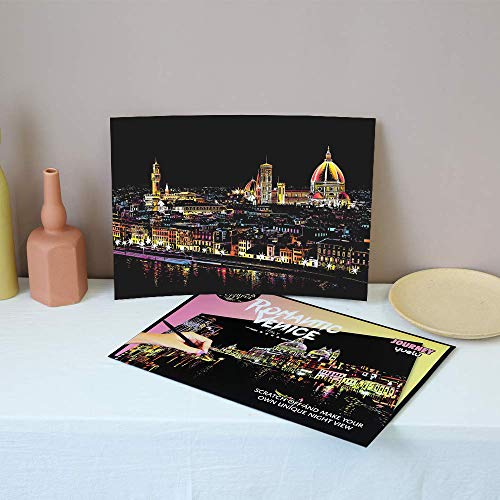Scratch & Sketch Art Paper(16"x 11.2") for Kids & Adults, Rainbow Painting Night View Scratchboard, Painting Gift, Craft Kits : 2 Sheets Scratch Cards & Drawing Pen, Clean Brush (Florence & Venice) - Thumbnail 2