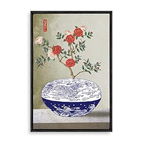 Framed Canvas Wall Art for Living Room, Bedroom Blue and White Porcelain Canvas Prints for Modern Home Decoration Ready to Hang - 16"x24" inches