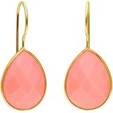 Gempires Pear Shaped Teardrop Crystal Earrings, Bezel Earring, Natural Gemstone Dangle Drop Earrings, Minimal, Everyday Wear, Gift for Her (Length 1.25 inch)