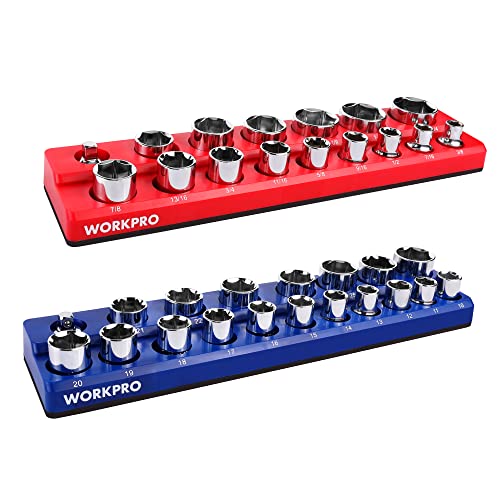 WORKPRO 1/2inch Socket Organizer Set, 2Piece SAE & Metric