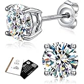Moissanite Stud Earrings for Women Men : 0.6-4CT 18K White Gold Plated Solid S925 Sterling Silver Earring Hypoallergenic Dainty Flat Diamond Earrings Wedding Jewelry for Women Men D Color VVS1 Clarity