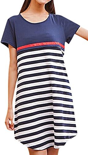Hibukk Women's Summer Trendy Striped Short Sleeve Breastfeeding Maternity Dress, Blue 4 ,Manufacturer(M)