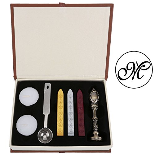 Initial Letter M Wax Seal Stamp Set Vintage Retro Brass Head Bronze Metal Handle Alphabet Classic Sealing Wax Seal Stamp