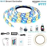 Smart RGBW LED Strip Light Kit, WIFI Phone Controlled Rope Lighting Sync to Music, RGB+Warm White 300LEDs 16.4ft Waterproof, Compatible with IOS Android Alexa Echo Dot Google Home IFTTT