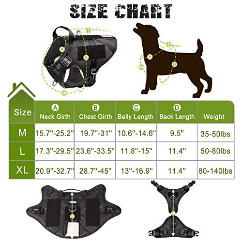WINSEE Tactical Dog Harness Large with 2X Metal Buckles, Working Dog