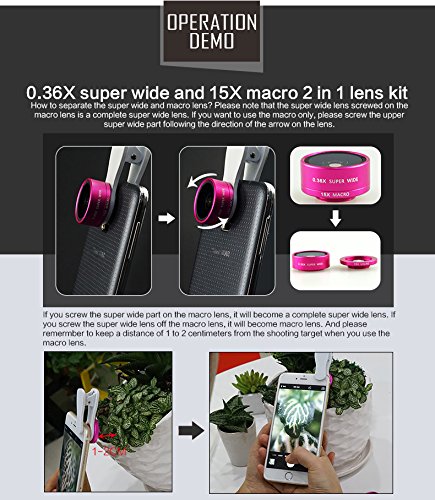Cell Phone Camera Lens Kit 3 in 1 + Two Universal Clip On adapter 180° Fisheye 15x Macro 0.36x Super Wide For iphone Samsung Galaxy Smartphone