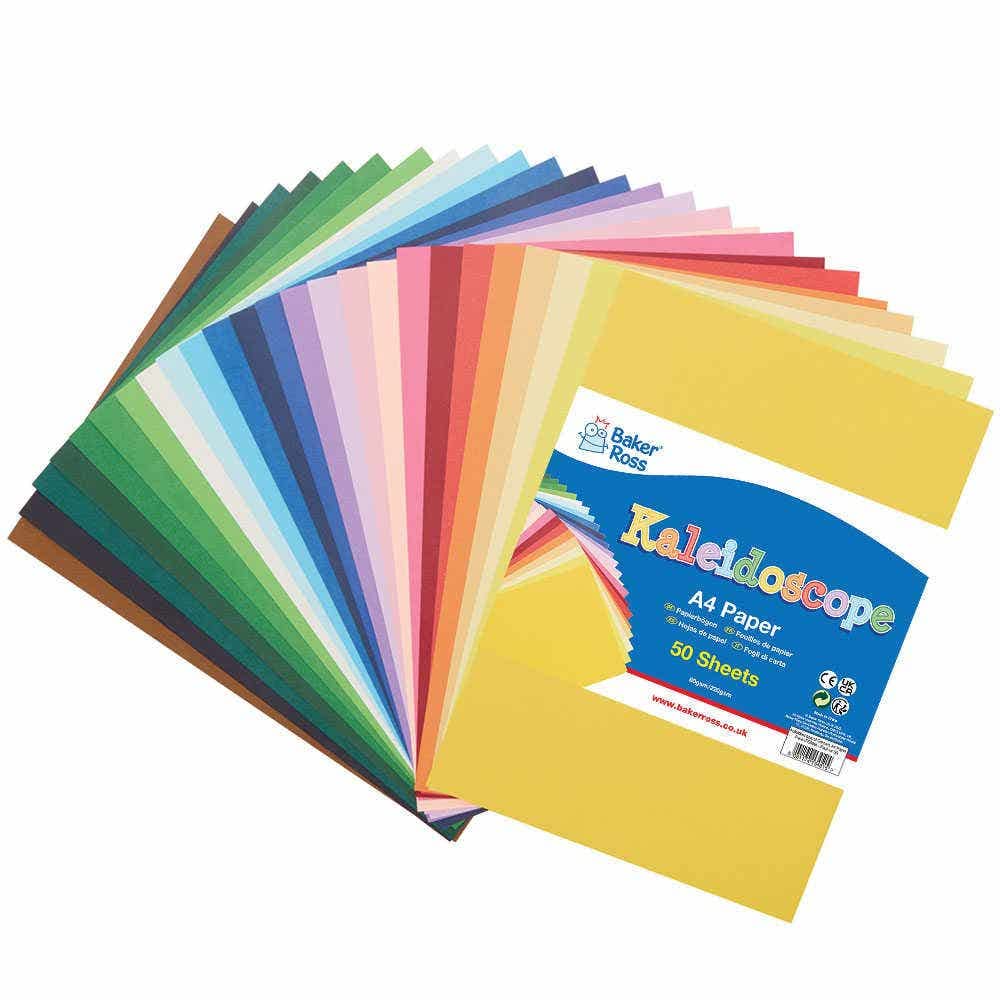 Baker Ross FC968 Kaleidoscope of Colours A4 Paper Pack - Pack of 50 Sheets, Kids Crafts, Arts and Crafts for Kids, School Supplies