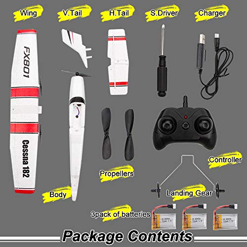 RC Airplane FX801 RC Plane 2.4Ghz 2CH 6-Axis Gyro DIY EPP Remote Control Airplane Easy to Fly Glider 310mm Wingspan with 3pack of Batteries