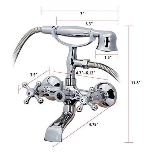 Mochiglory Vintage Brass Bathroom Handle Shower Combo 4.7"-6.12" Centers Clawfoot Bathtub Faucets Mixer Tap Polished Chrome