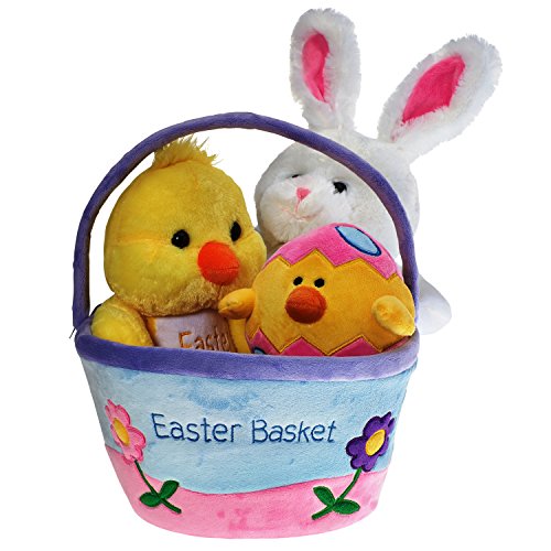 Plush Easter Basket For Baby - Toddler & Kids Of All Ages. Set Includes Plush Easter Bunny, Plush Easter Egg, Plush Easter Chick, Easter Basket