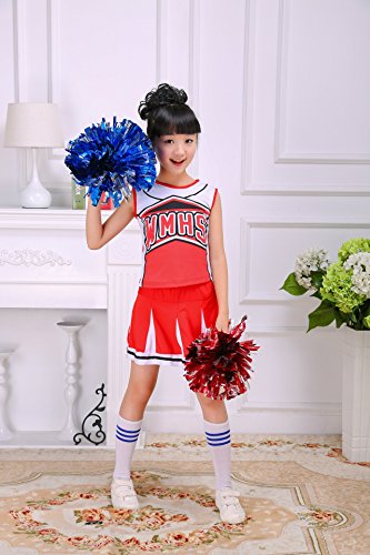 Girls Red & Blue Cheerleader Outfit + Poms fits 3-15Yrs Clothes Dress - Thumbnail 5