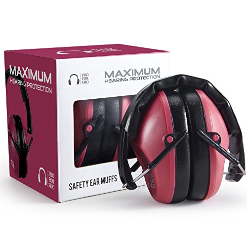 Pro For Sho 34dB Shooting Ear Protection - Special Designed Ear Muffs Lighter Weight & Maximum Hearing Protection - Standard Size, Poppy Red