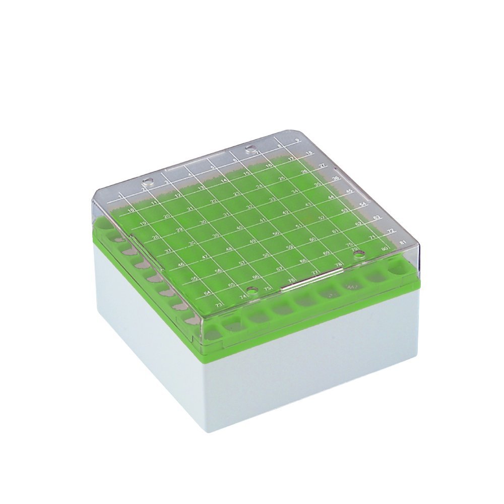 Neolab 7 8036 Kryo PC Storage Boxes, 81 Spots, Green (Pack of 6) – Height 77 mm