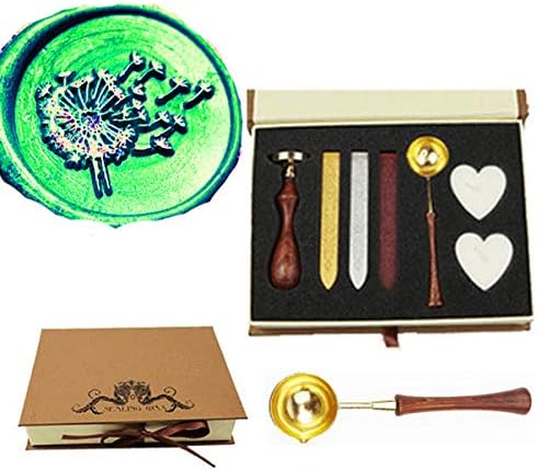 MNYR Dandelion Plant Nature Wax Seal Stamp Kit Wooden Handle Melting Spoon Candle Gift Box Set Impressive Gift Idea Love Letter Gift Package Envelope Wedding Invitations Card Letter Sealing Stamp