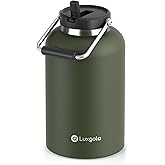 Luxgola 128 oz Insulated Water Jug with Straw Lid and Handle, One Gallon Stainless Steel Double Vacuum Water Bottle for Hot & Cold Drinks - Sweat Proof, Great for Travel, Hiking, Camping - Olive Green