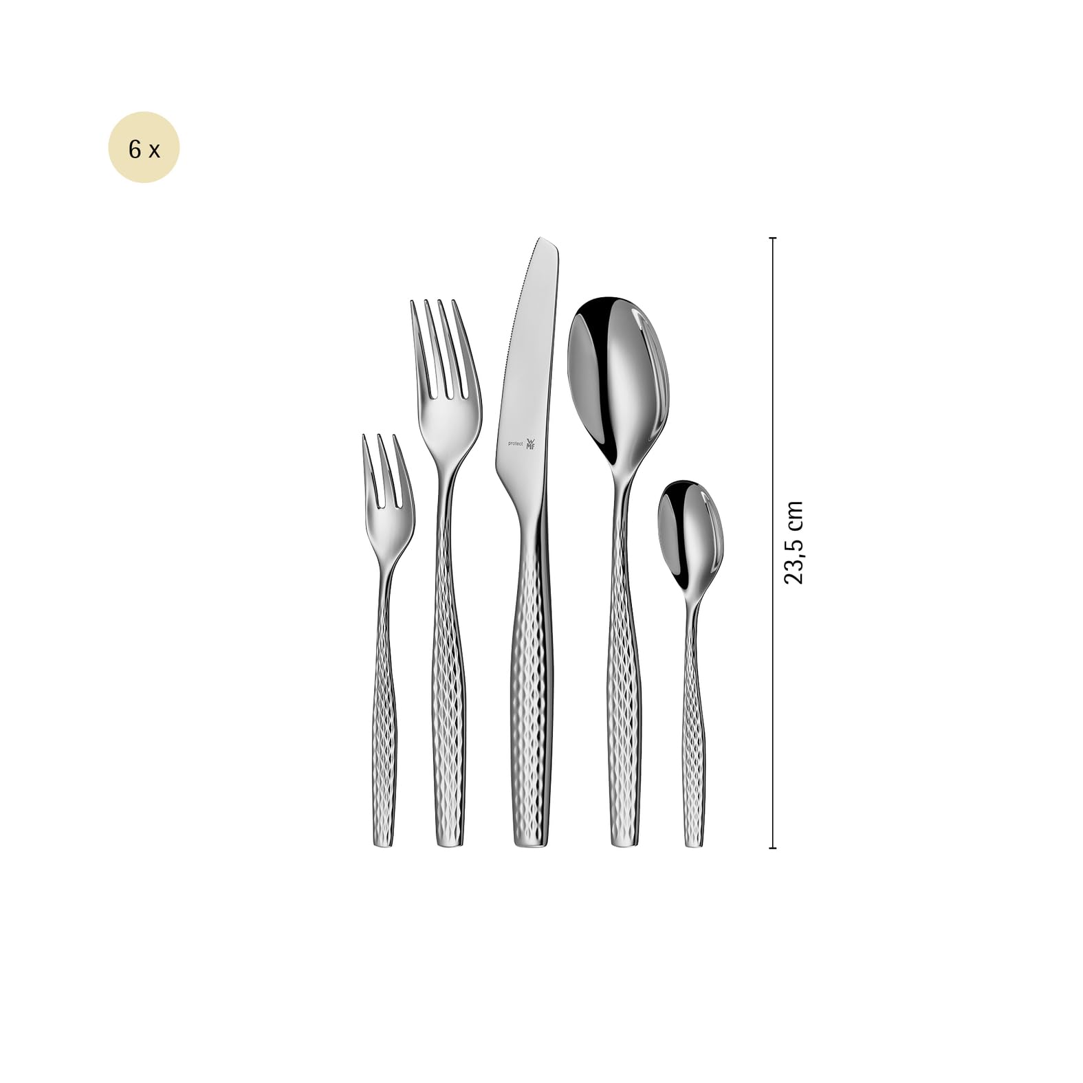 WMF Sentic Besteck-Set, 30-teilig für 6 Personen, ergonomisch, Cromargan protect®, spülmaschinenfest, geschmiedete Menuemesser, Besteckkasten 1270916340 7