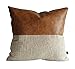 Kdays Halftan Pillow Cover Cognac Leather Decorative Throw Pillow Case Farmhouse Trendy Sofa Couch Cushion Covers Modern Minimalist Color Block Pillow Cover 18x18 Inches
