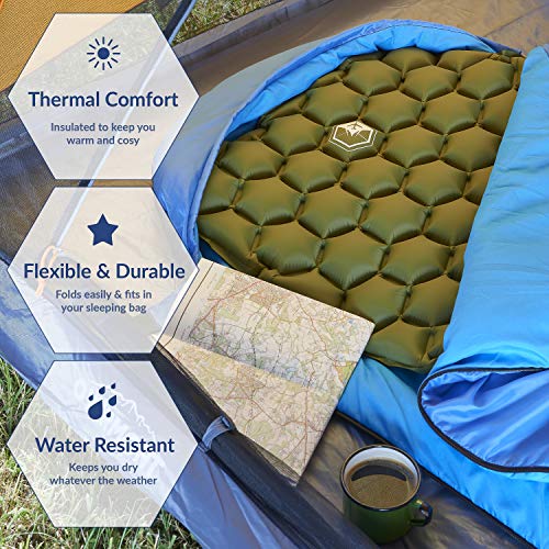 VENTURE 4TH Ultralight Air Sleeping Pad - Lightweight, Compact, Durable - Air Cell Technology for Added Stability and Comfort While Backpacking, Camping, and Traveling (Dark Green) - Thumbnail 3