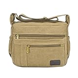 Fabuxry Light Weight Canvas Shoulder Bag for Women Messenger Handbags Cross Body Multi Zipper Pockets Bags (Khaki)