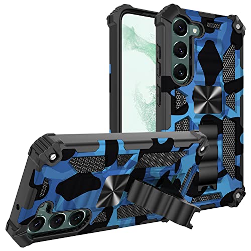 Eilkmcre for Samsung Galaxy S24 5G Case, Camouflage Design Phone Case with Built-in Kickstand Heavy Duty Shockproof Military Grade Camo Protective Cover for Samsung Galaxy S24 5G, Blue