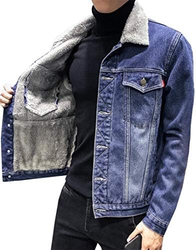 ShuangRun Men's Fashion Slim Denim Jacket Fleece Lined Sherpa Jean Denim Jacket