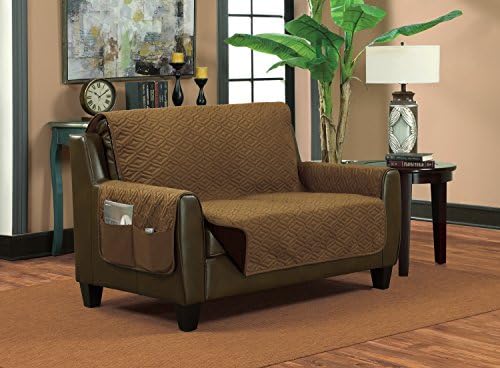 Deluxe Reversible Slip-Resistant Furniture Protector Slipcover with 2 Storage Pockets (Sofa, Bronze/Brown)