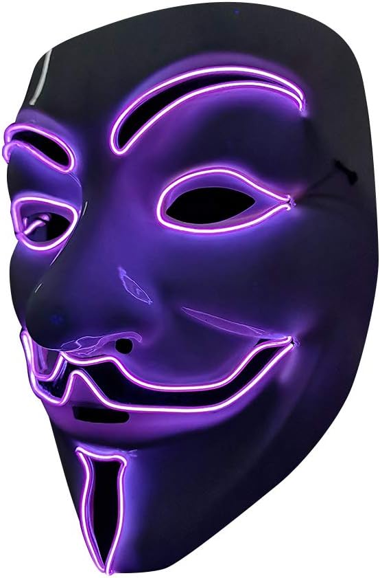 SOUTHSKY LED Mask V For Vendetta Neon EL Wire Light Up For Halloween,Christmas,Carnival,Festival,Costume Cosplay Party (V-Purple)