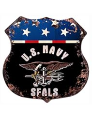 Home: US NAVY SEALS Chic Sign Vintage Retro Rustic 11.5"x 11.5" Shield Metal Plate Store Home Room Wall Decor Gift - Chic Sign