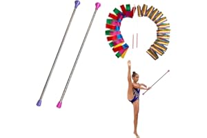 Oiloda 2 Pcs Twirling Baton 26-Inches Marching Band Baton Spinning Dance Baton Metal Gymnastics Parade Stick for Child in Majorette with 2 Dance Ribbon Streamer