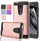 Coolpad Revvl Plus Case,Revvl Plus(T-Mobile)With HD Screen Protector,Anoke Dual Layer Heavy Duty Silicone Rubber Hybrid Shockproof Absorption Protective Phone Cases For Revvl Plus VLS Rose Gold