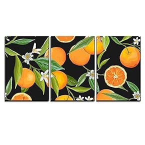 3 Piece Canvas Wall Art - Vector - Seamless Pattern. Orange Fruits Background. - Modern Home Art Stretched and Framed Ready to Hang - 16"x24"x3 Panels