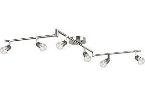 Unicozin Track Lights, 6-Light Heads LED Track Lighting Kit Brushed Nickel, 6 Way Ceiling Spot Light, Foldable Light Arms Perfect for Bedroom, Kitchen, Hallway, GU10 Base, Bulbs Not Included