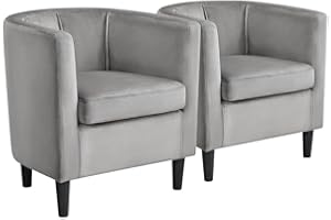 Yaheetech Accent Chair, Modern Velvet Armchairs with Big Ample Seat, Cozy Upholstered Barrel Sofa Chair for Living Room Bedroom Waiting Room, Set of 2, Gray