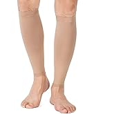 TOFLY® Calf Compression Sleeve for Men & Women, 1 Pair, Footless Compression Socks 20-30mmHg for Leg Support, Shin Splint, Pain Relief, Swelling, Varicose Veins, Maternity, Nursing, Short Beige L
