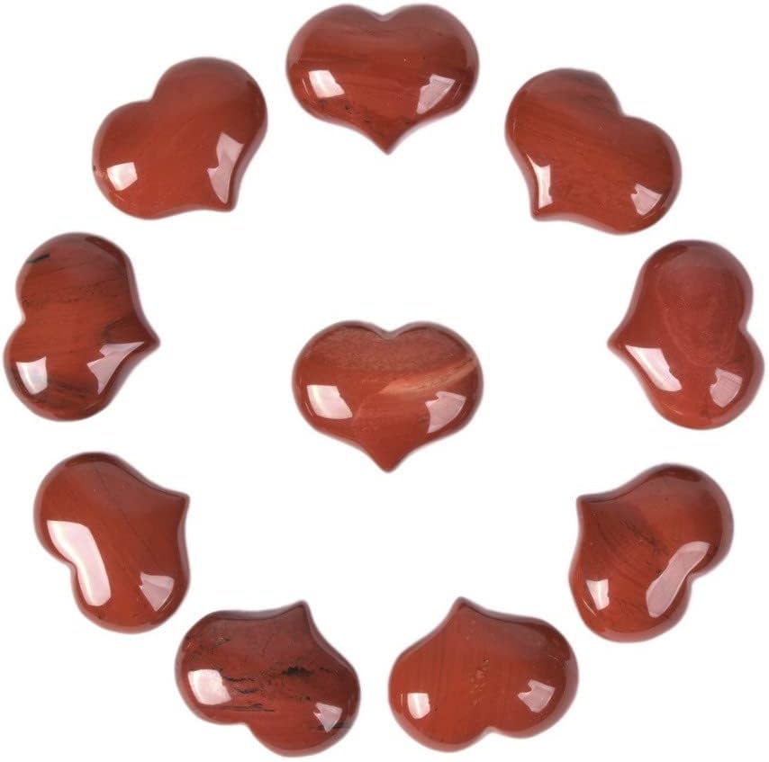 Indoor Fountains & Accessories - Natural Red Jasper Gemstone Healing Crystal 1 inch Mini Puffy Heart Pocket Stone Iron Gift Box (Pack of 10)